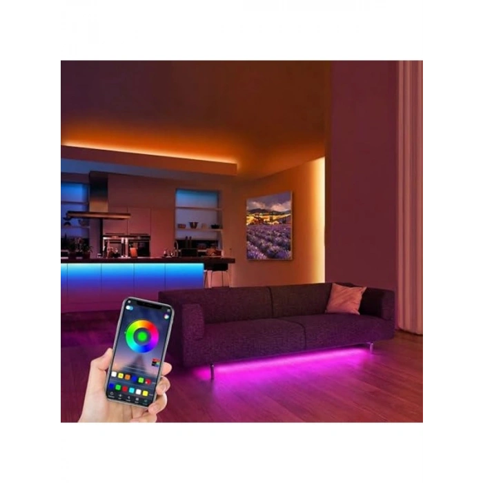 3 Metre RGB Şerit LED Seti, Bluetooth ile Uygulama Kontrollü Aydınlatma