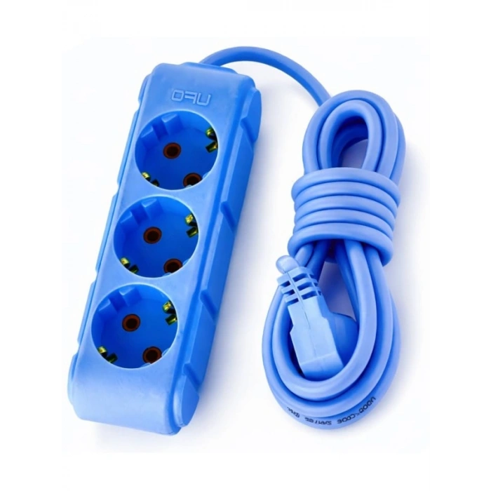 3 Metre Uzatma Kablosu, 3lü Topraklı Grup Priz, Mavi