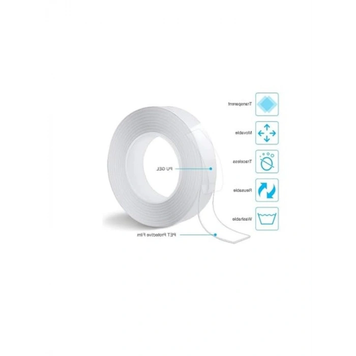 3 Metre Uzunlu Çift Taraflı Şeffaf Bant, 30mm Genişlik