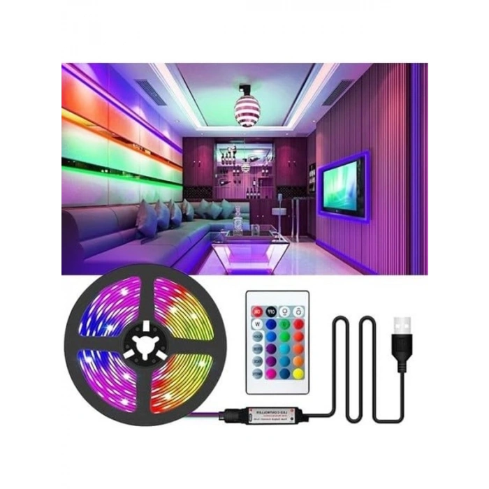 3 Metre Uzunlu Kumandalı RGB Şerit LED Seti, Enerji Sınıfı A++