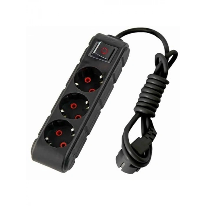 3 Metre Uzunlukta 3lü Topraklı Grup Priz, Siyah Renk