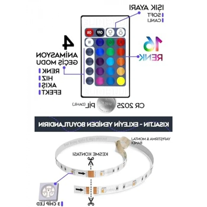 3 Metre Uzunlukta RGB LED, 16 Renkli ve 4 Animasyonlu