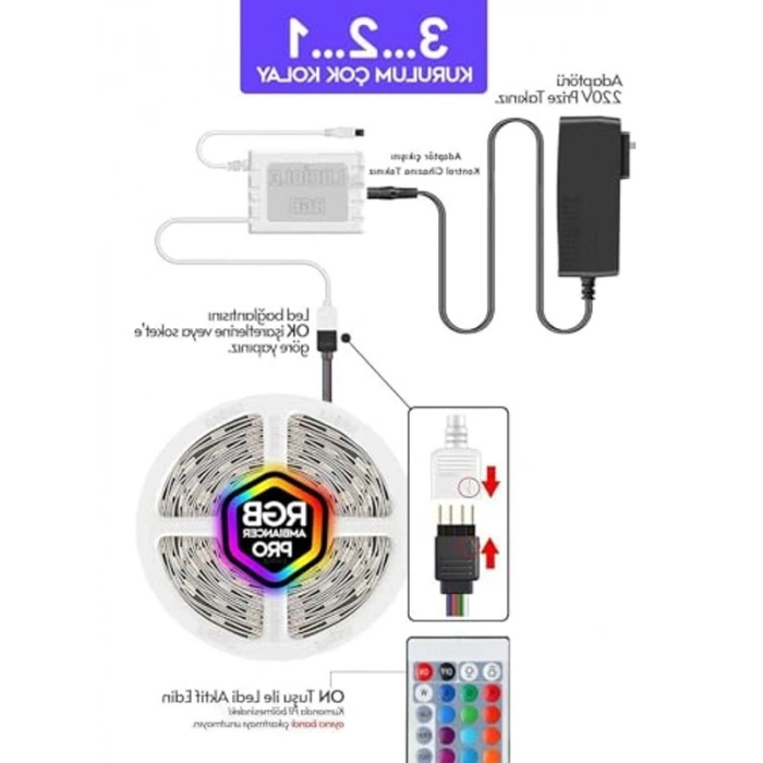 3 Metre Uzunlukta RGB LED, 16 Renkli ve 4 Animasyonlu