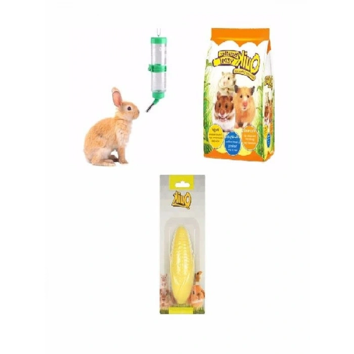 3 Parça Hamster Temel İhtiyaç Seti, Yemi ve Suluk Dahil