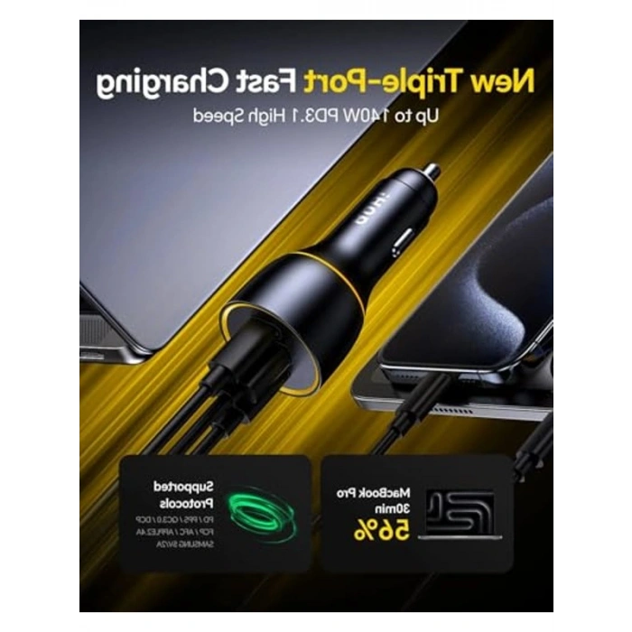 3 Portlu Hızlı Şarj Araç Çakmak Adaptörü, 170W Güç