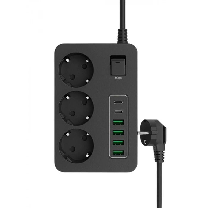 3 Prizli Uzatma Kablosu - 5 Metre, 4 USB + 2 Type-C