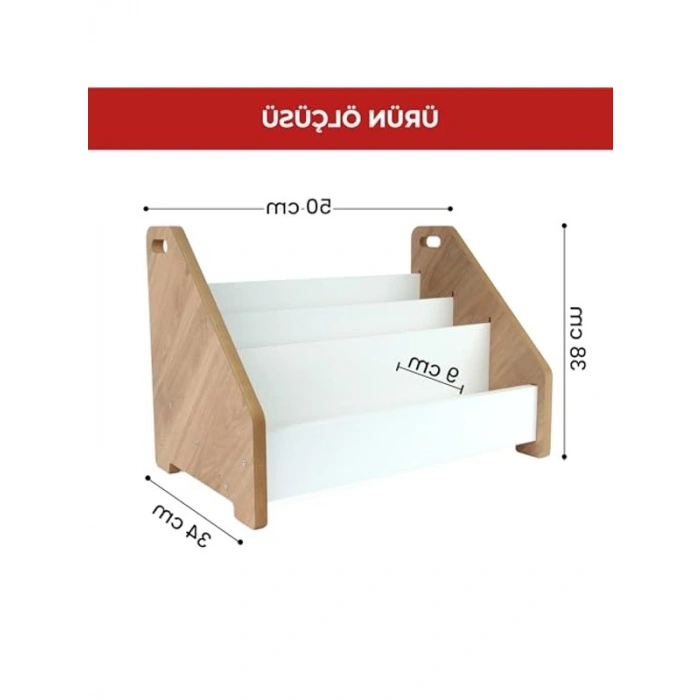 3 Raflı Kapaklı Ahşap Kitaplık, Montessori Tarzı