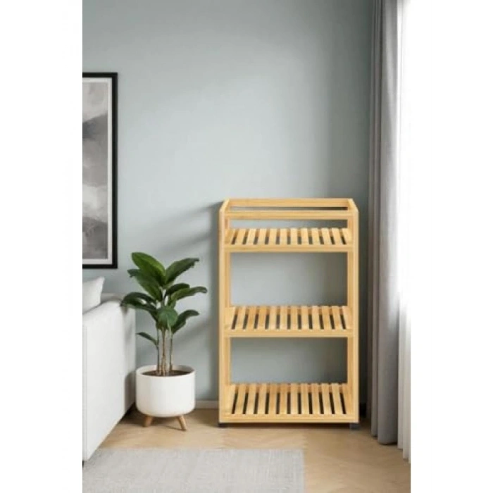 3 Raflı Tekerlekli Sunum Servis Arabası, Bambu Tasarım