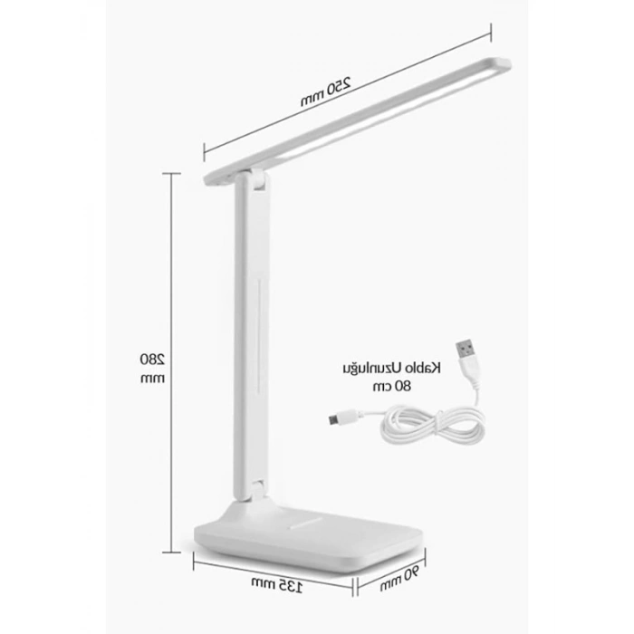 3 Renk Kademeli Çalışma Işığı Dokunmatik Şarjlı Masa Lambası