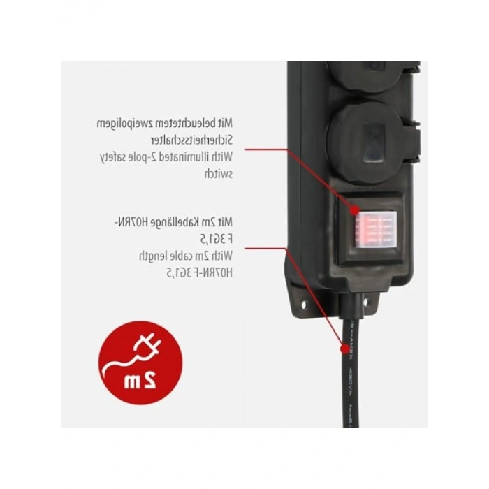 3 Soketli Dış Mekan Prizi, 2 Metre Kablolu, IP44 Lisanslı