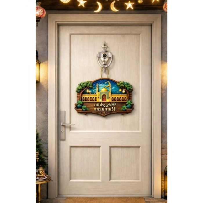 30-27 cm Ahşap Kapı Süsü - Ramazan Temalı Dekoratif Aksesuar