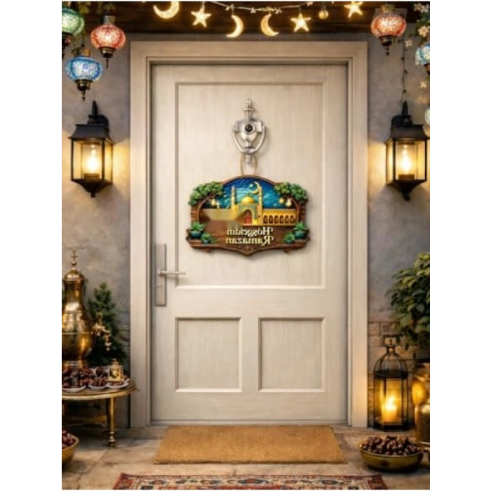 30-27 cm Ahşap Kapı Süsü - Ramazan Temalı Dekoratif Aksesuar