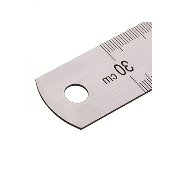 30 cm Çelik Cetvel - İnç Ölçülü, Dayanıklı ve Kullanışlı