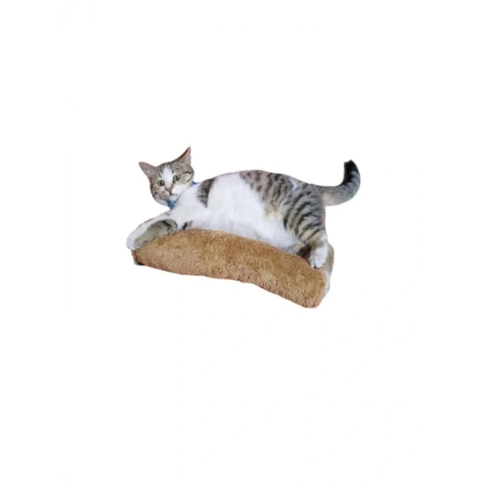 30 cm Peluş Kedi Sarılma Yastığı, Otlu ve Kahverengi