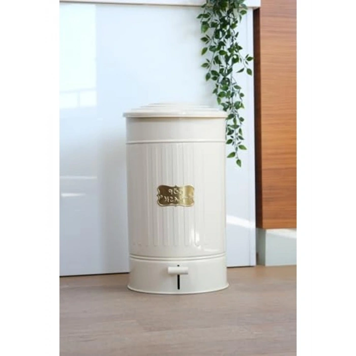 30 Litre Kapasiteli Krem Renkli Paslanmaz Çöp Kovası, Pedallı Sistem