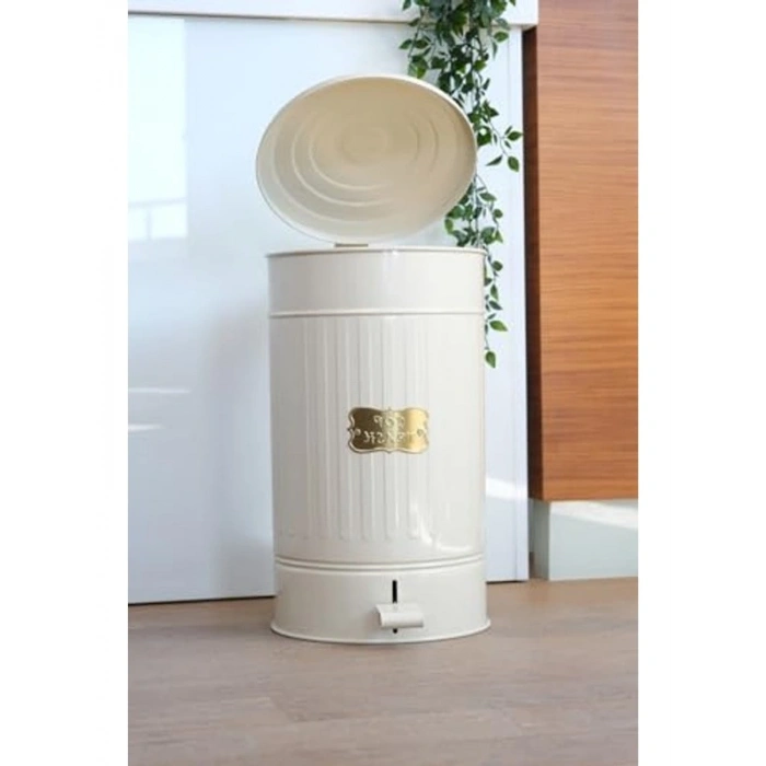 30 Litre Kapasiteli Krem Renkli Paslanmaz Çöp Kovası, Pedallı Sistem