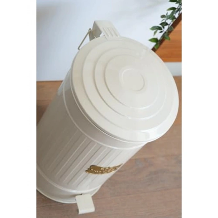 30 Litre Kapasiteli Krem Renkli Paslanmaz Çöp Kovası, Pedallı Sistem