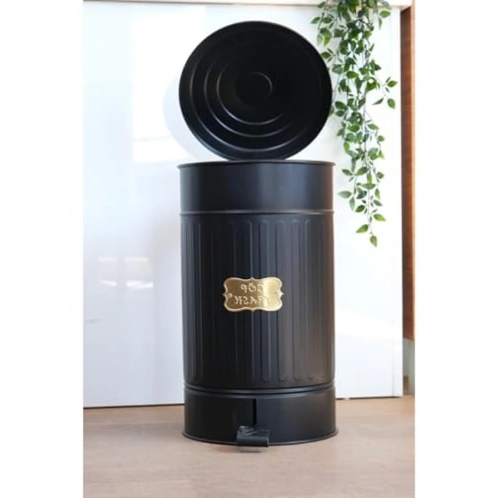 30 Litre Siyah Pedallı Çöp Kovası | Paslanmaz Galvaniz Metal Yapı