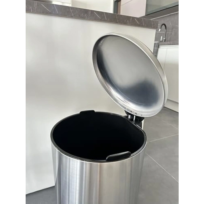 30 Lt Kapasiteli Bombe Kapaklı Paslanmaz Çöp Kovası, Fırçalı Siyah