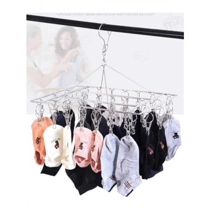 30 Mandallı Paslanmaz Çelik Çorap Kurutma Askısı