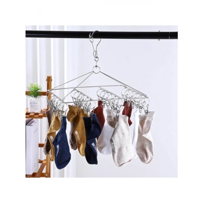 30 Mandallı Paslanmaz Çelik Çorap Kurutma Askısı