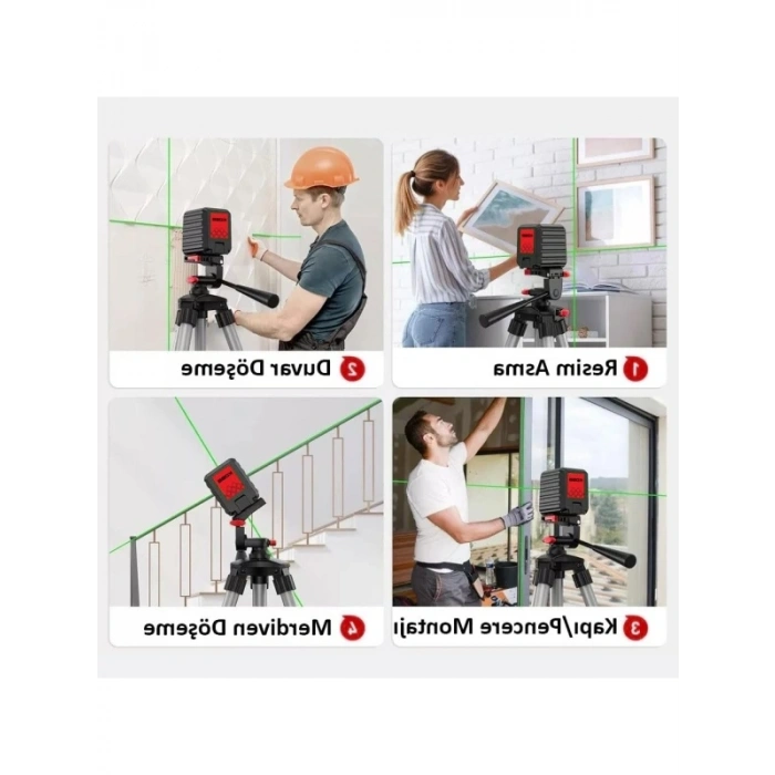 30 Metre Yeşil Çapraz Çizgi Lazer Distomat + Tripod