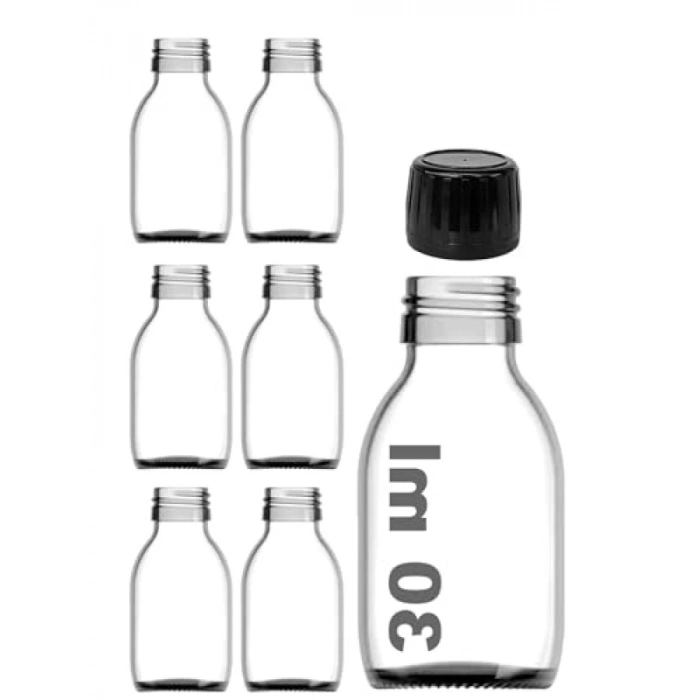 30 ml Sızdırmaz Kapaklı Şeffaf Cam Şişe (6 Adet)