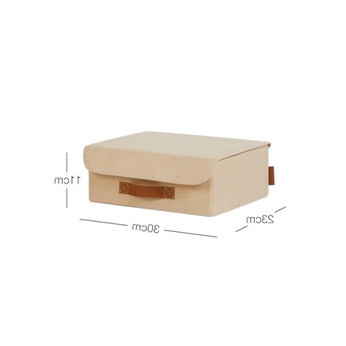 30 x 23 x 11 cm Jüt Keten Kumaş Kapaklı Kutu