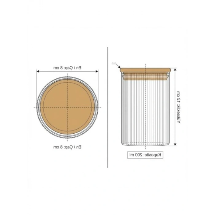 300 ml Bambu Kapaklı Yuvarlak Çizgili Cam Kavanoz