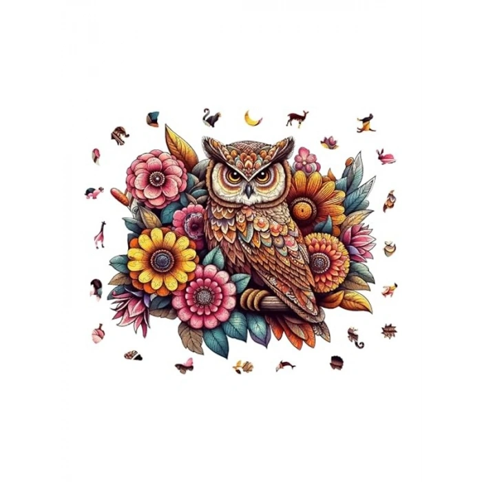 300 Parça Çiçekli Baykuş Ahşap Puzzle Seti