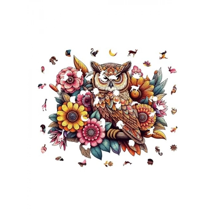 300 Parça Çiçekli Baykuş Ahşap Puzzle Seti