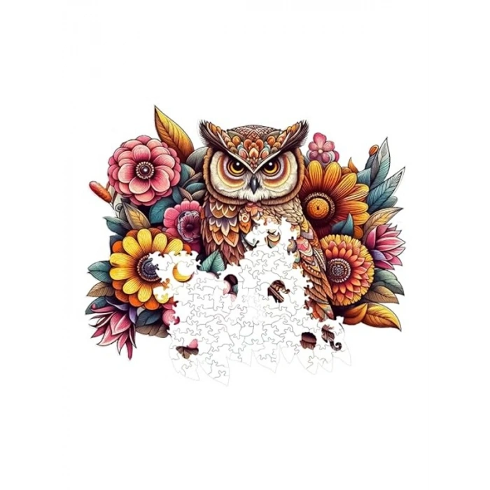 300 Parça Çiçekli Baykuş Ahşap Puzzle Seti