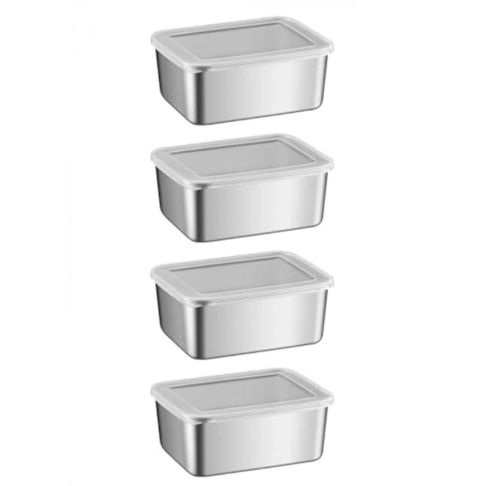 304 Çelik Beslenme Saklama Kabı, 550 ml Kapasite, 4 Adet Set