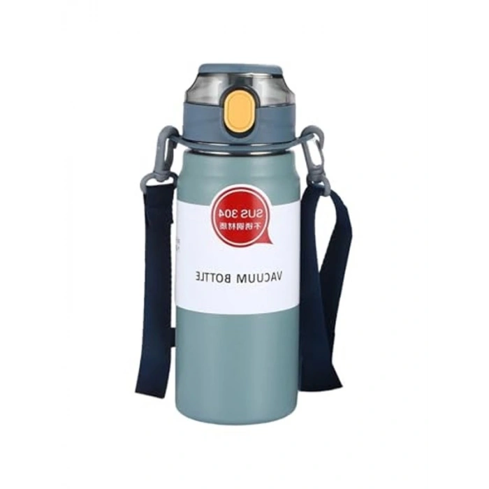 304 L Çelik Mavi 600 ml Askılı ve Pipetli Matara Suluk cin411mv