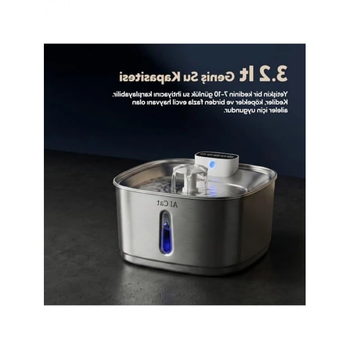 304 paslanmaz çelik akıllı kedi su pınarı, 60 gün şarjlı