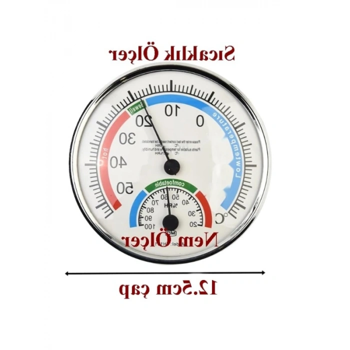 -30°C ile +50°C Arası Sıcaklık ve Nem Ölçer Termometre - 12.5 cm Çap
