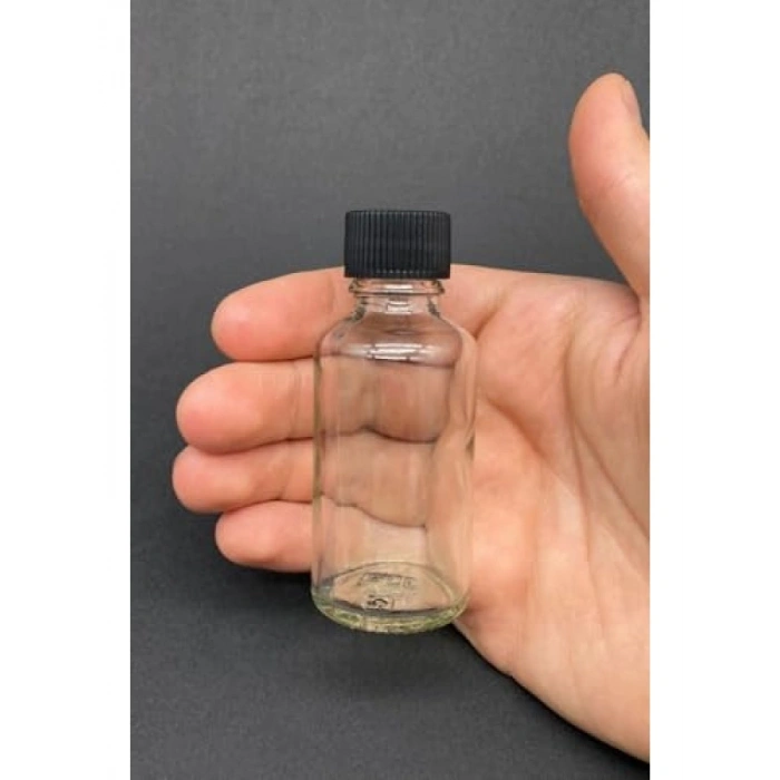 30ml Şeffaf Cam Shot Şişesi Sızdırmaz Siyah Kapaklı Çok Amaçlı Kullanım