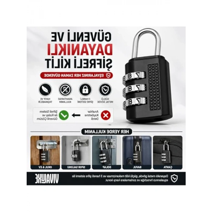 30mm 3 Haneli Şifreli Asma Kilit, Metal Gövde, Güvenli Kullanım için Tasarlanmış