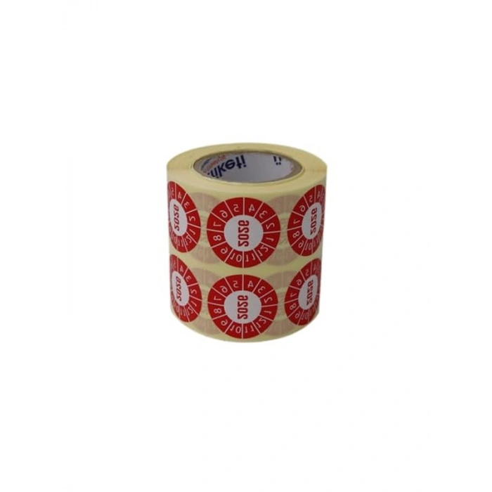 30mm x 30mm Vellum Tarih Seçme Etiketi, Ruloda 1000 Adet, Kırmızı