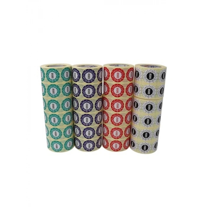 30mm x 30mm Vellum Tarih Seçme Etiketi, Ruloda 1000 Adet, Kırmızı