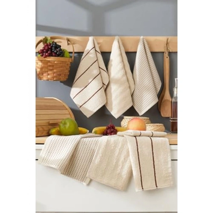 30x50 cm Bambu Mutfak Havlusu Seti, 6 Adet Bej Renk
