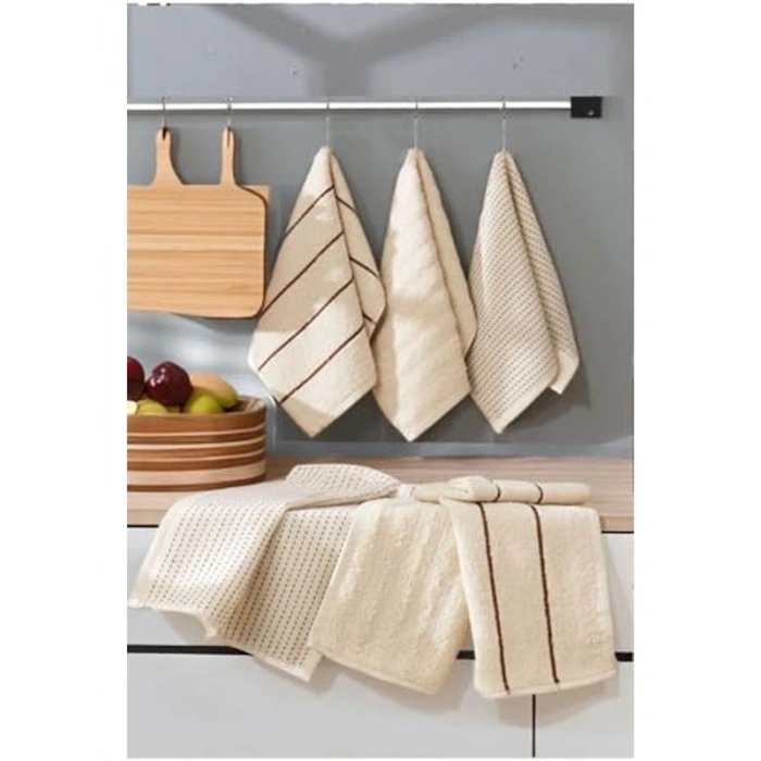 30x50 cm Bambu Mutfak Havlusu Seti, 6 Adet Bej Renk