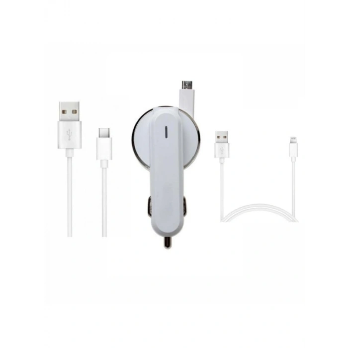3.1A 15W Araç Şarj Aleti, Micro USB ve Type-C Kabloları ile Uyumlu