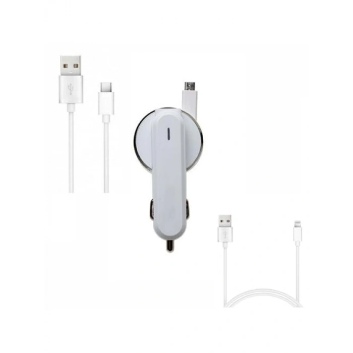 3.1A 15W Araç Şarj Aleti, Micro USB ve Type-C Kabloları ile Uyumlu
