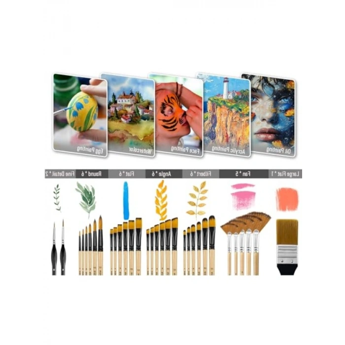 32 Adet Fırçadan Oluşan Sanat Seti - Cırt Bantlı Çantalı