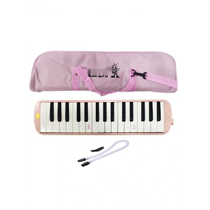 32 Tuşlu Melodika, Pastel Pembe Renk, Taşıma Çantası ile