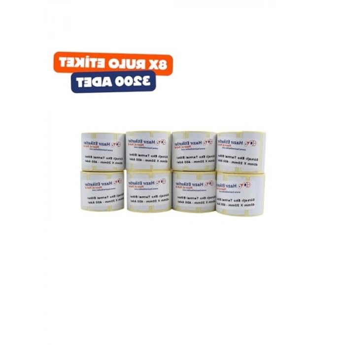3200 Adet Eko Termal Etiket, 40mm x 20mm, 8 Rulo