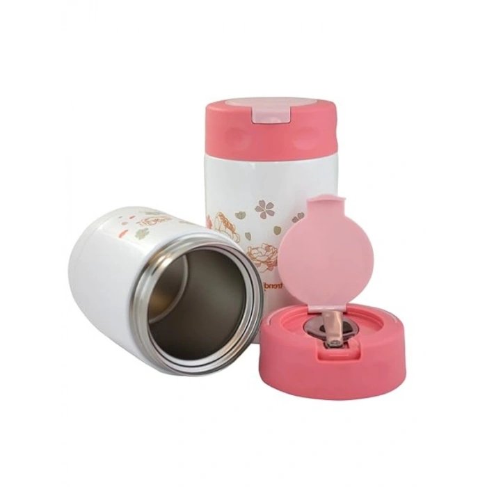 350 ml kapasiteli içli termos, pembe çelik kaşıkla