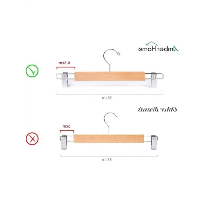 36 cm Doğal Ahşap Elbise Askısı, Kaymaz Klipsli ve Dayanıklı