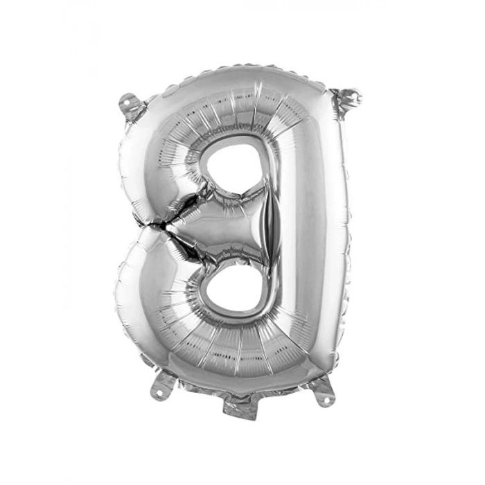 36 CM Gümüş Renk Folyo B Harfi Balon, 16 İnç Boyutunda